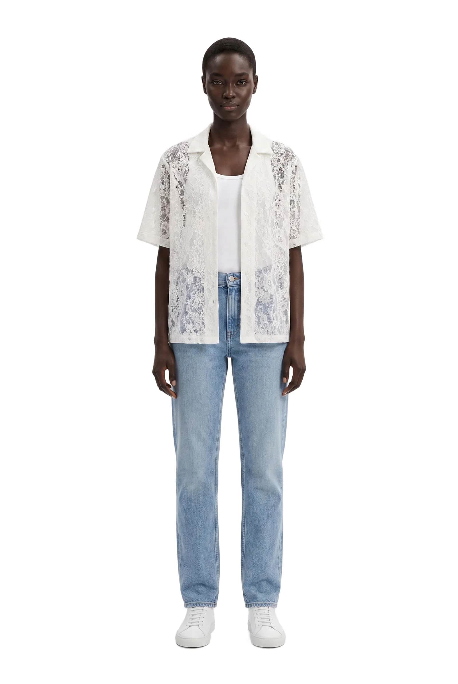 White Lace Camp Collar Shirt