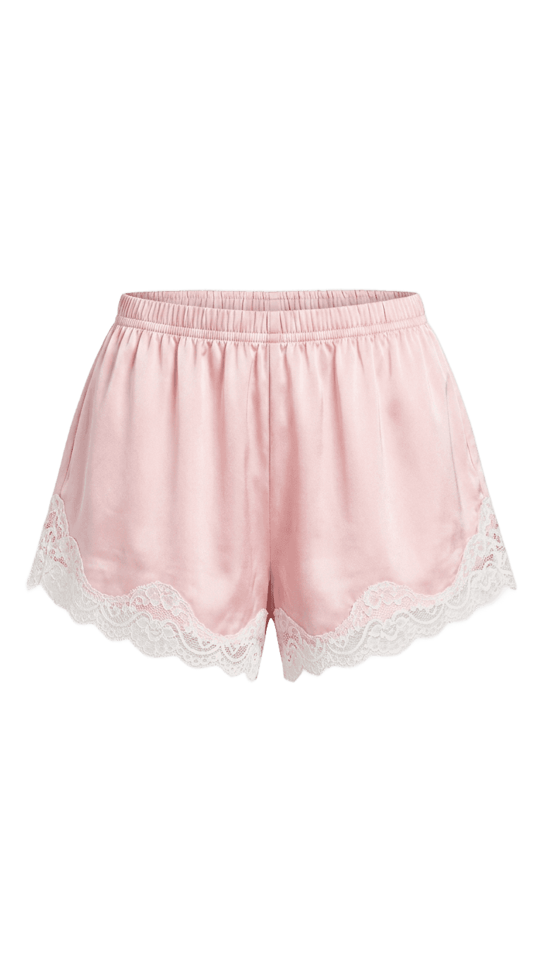 Pink Satin Lace-Trim Shorts