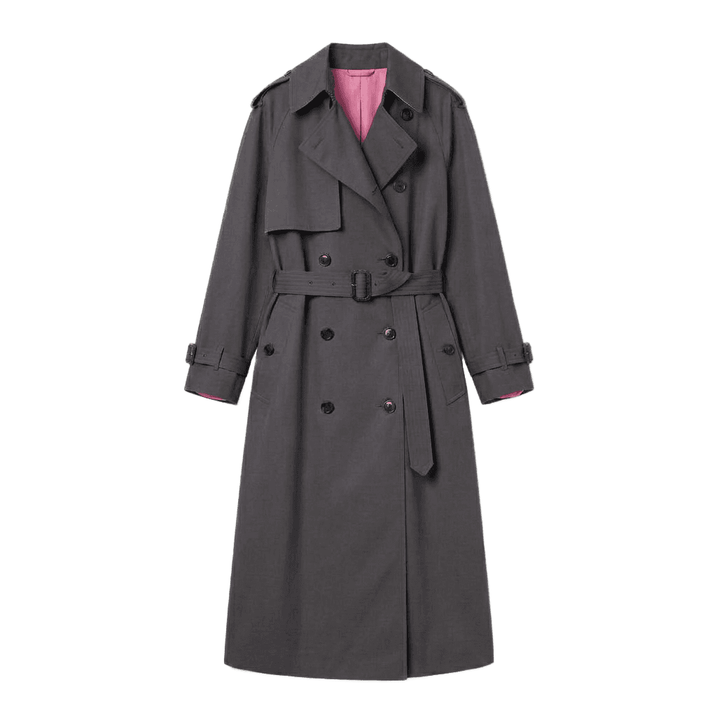 Charcoal-Pink Classic Double-Breasted Trench Coat
