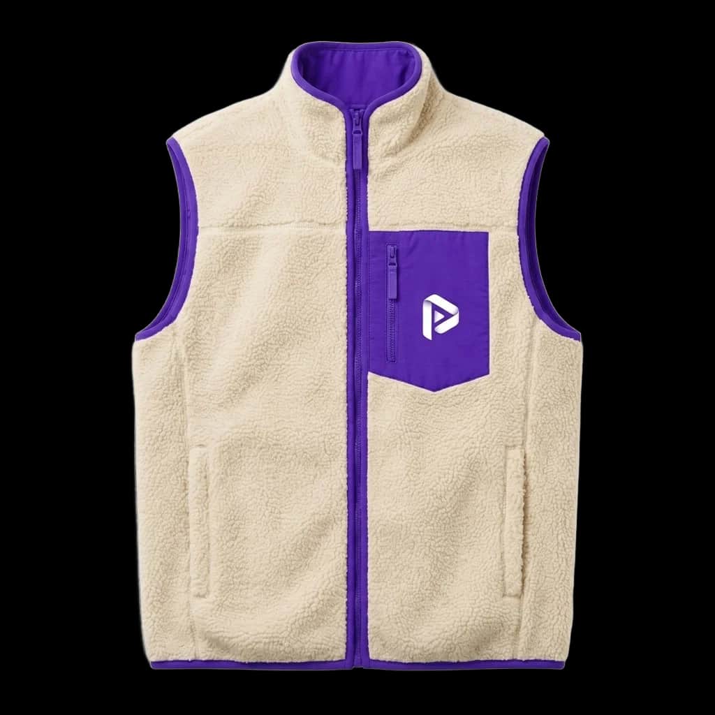 Cream Fleece Vest With Purple Trim