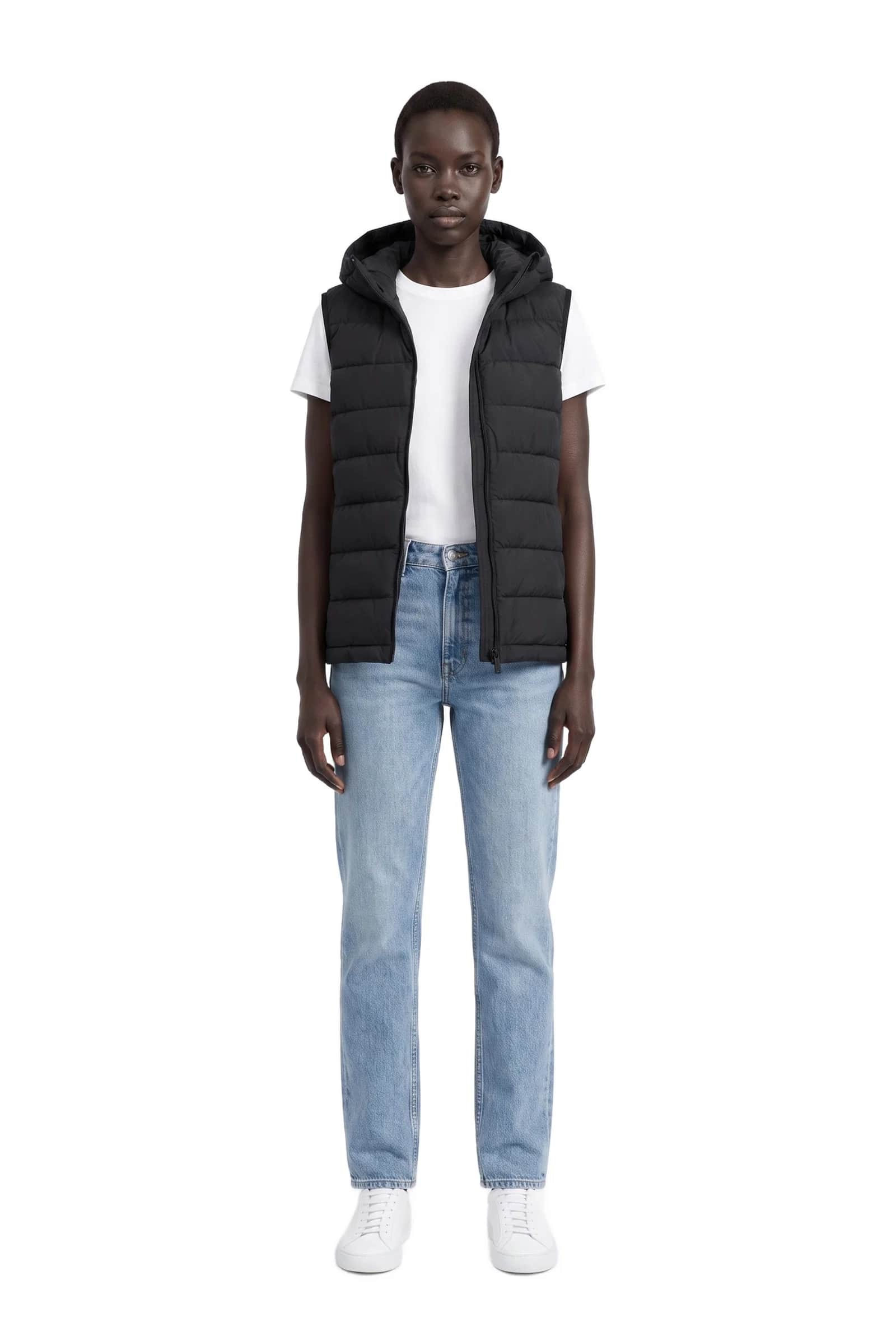 Black padded/puffer vest with a hood