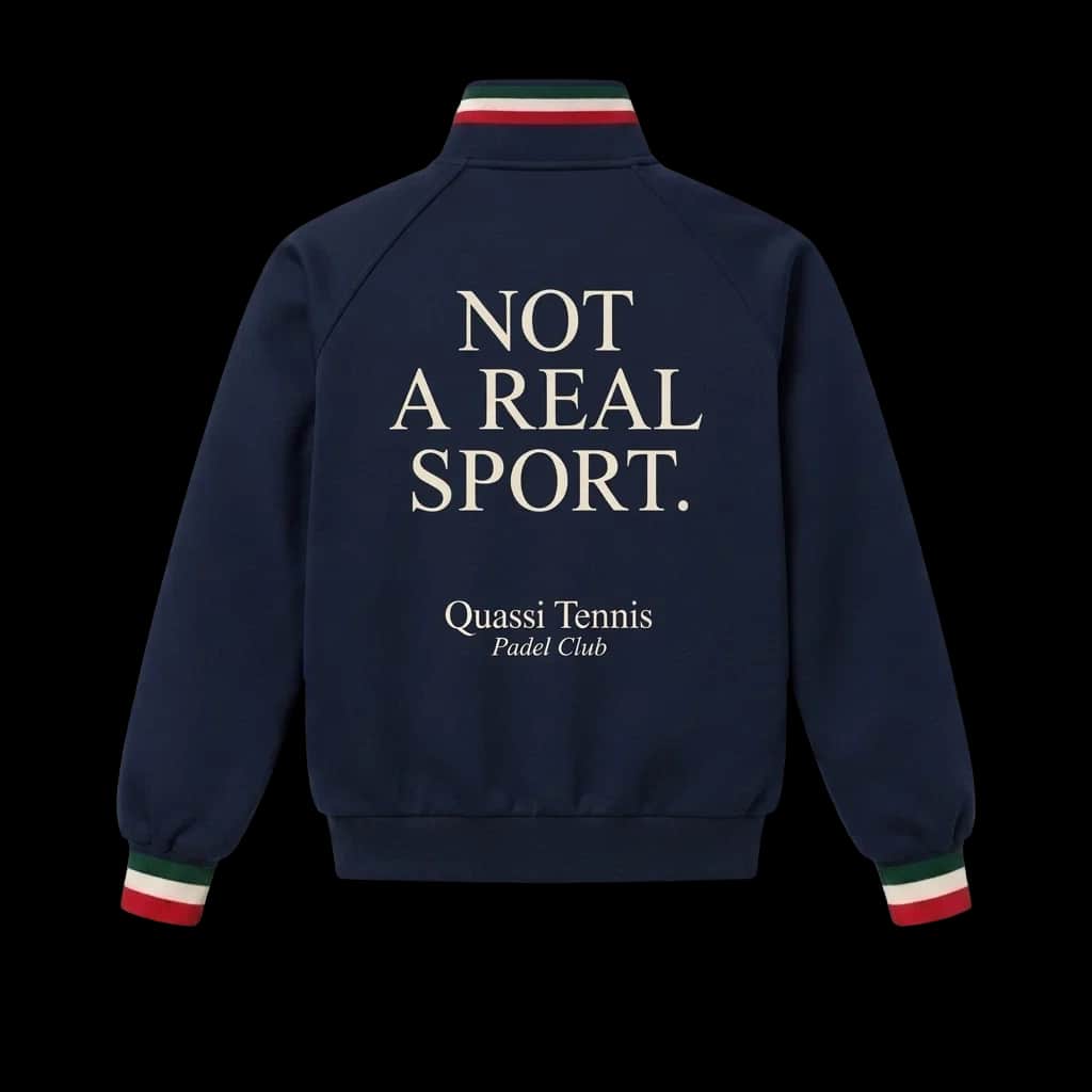 Navy Blue Bomber Jacket With Italian Stripe Trim