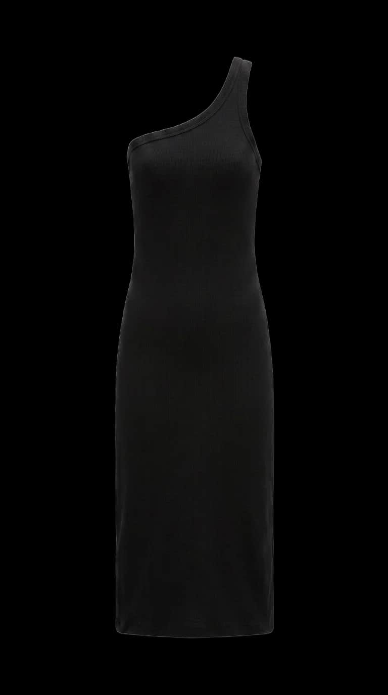 Black One-Shoulder Cotton Midi Dress