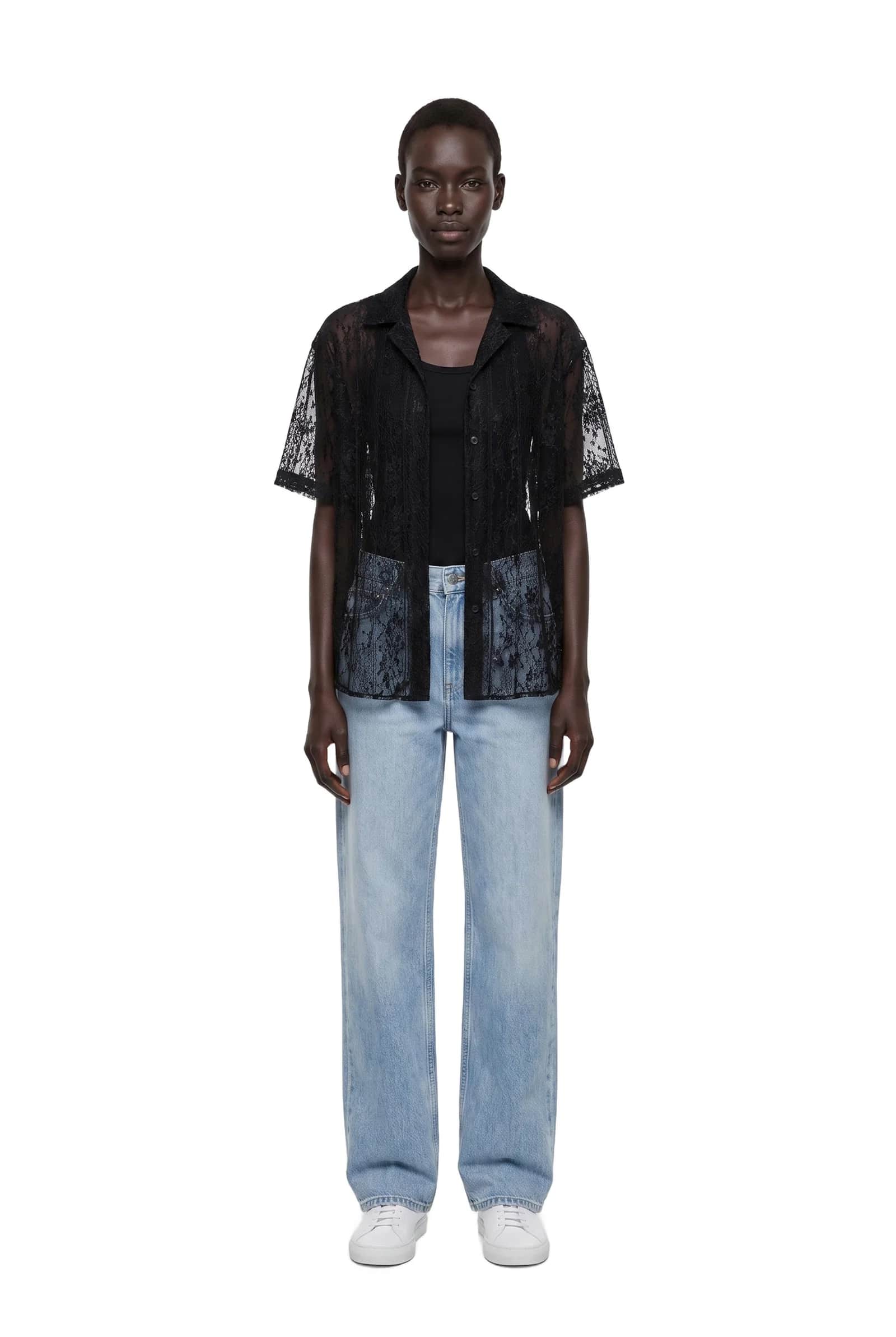 Black Lace Button-Up Shirt