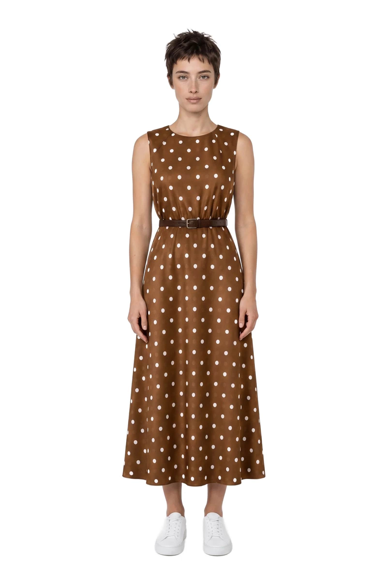 Brown Polka Dot Midi Dress