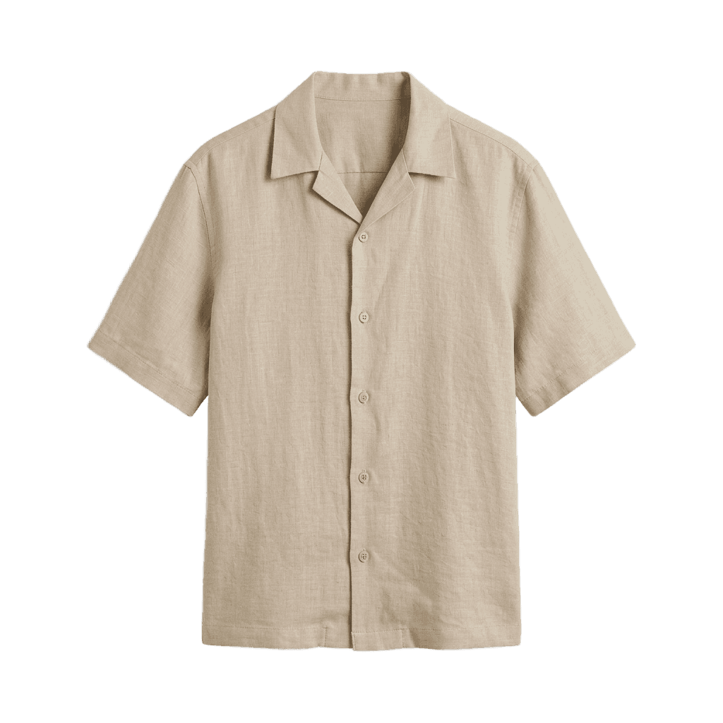 neutral beige Linen Short Sleeve Shirt
