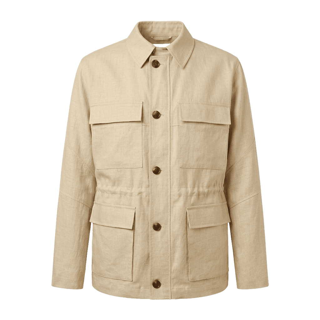 Beige Linen Utility Jacket