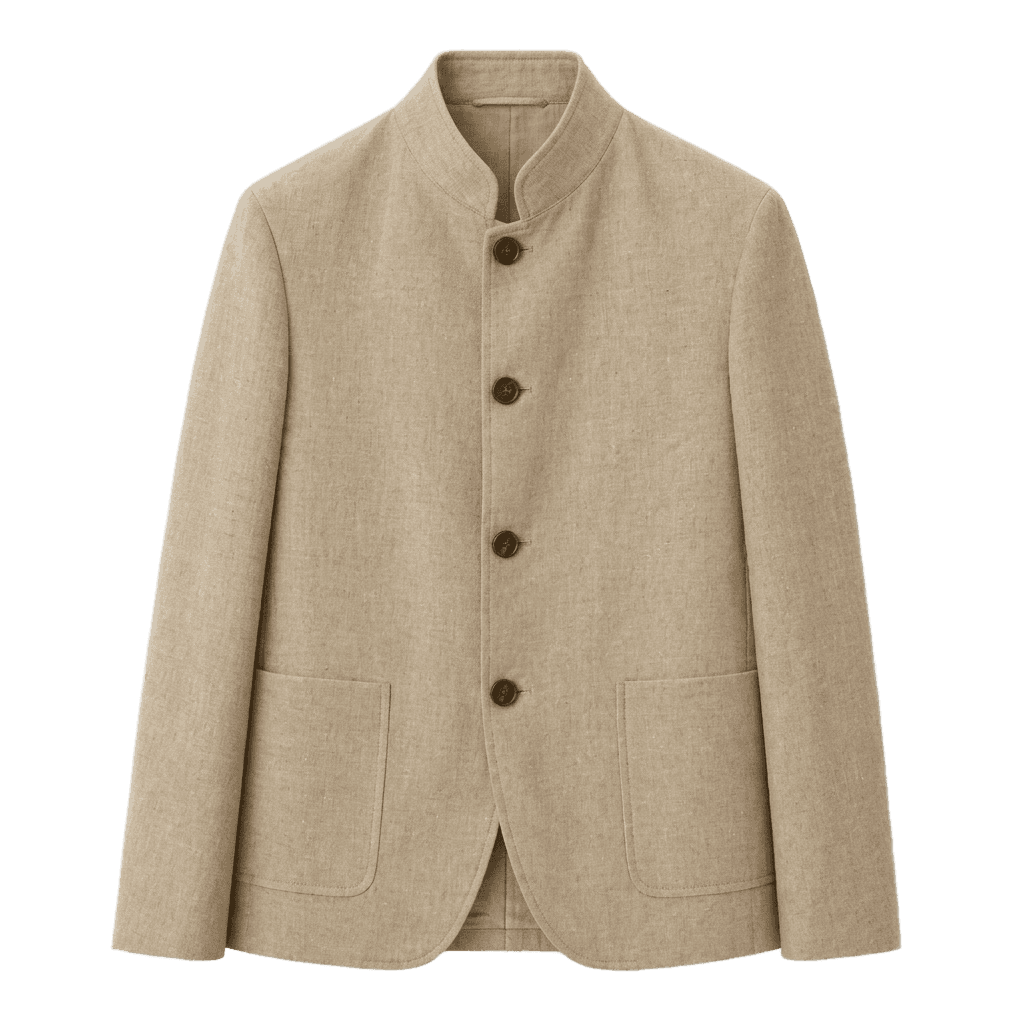 Beige Mandarin Collar Linen Jacket