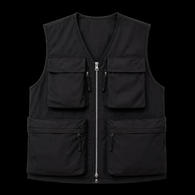 Black zip-up vest with chest pockets