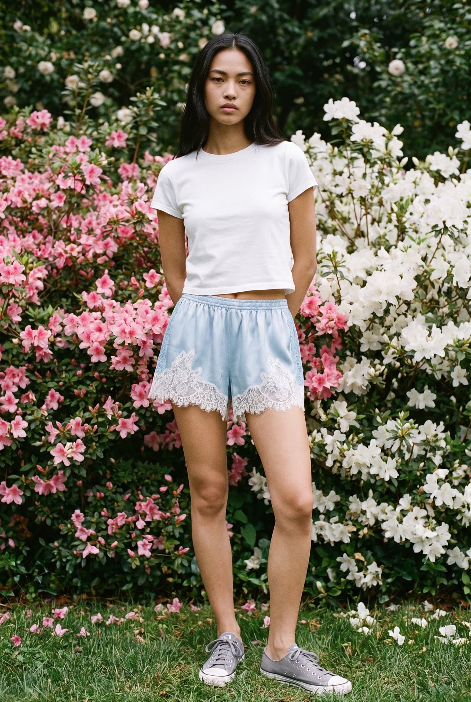 Light Blue Lace Trim Shorts