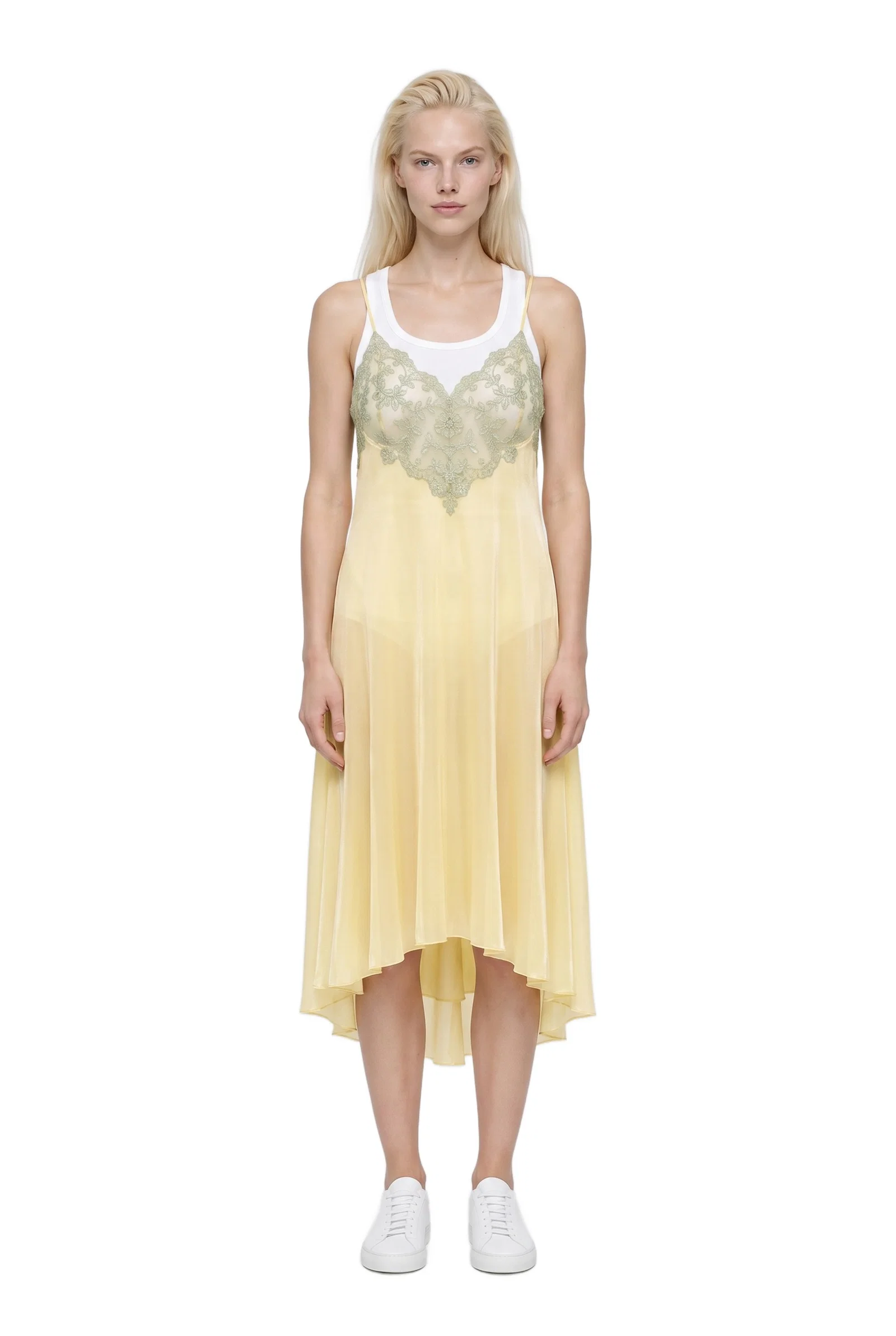 Pale Yellow Lace Slip Dress