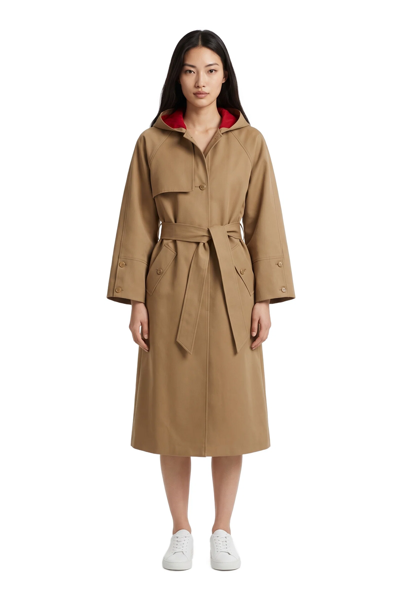 Tan Hooded Trench Coat
