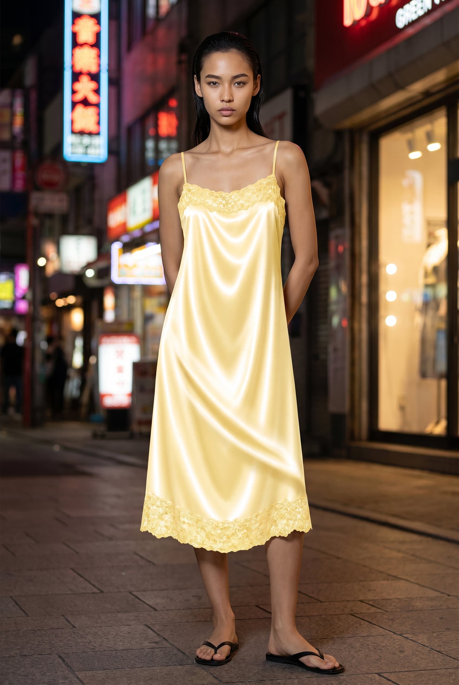 Yellow Satin Slip Dress