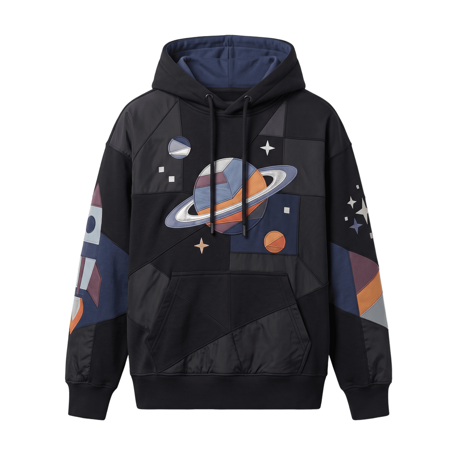 Cosmic Black Patchwork Hoodie