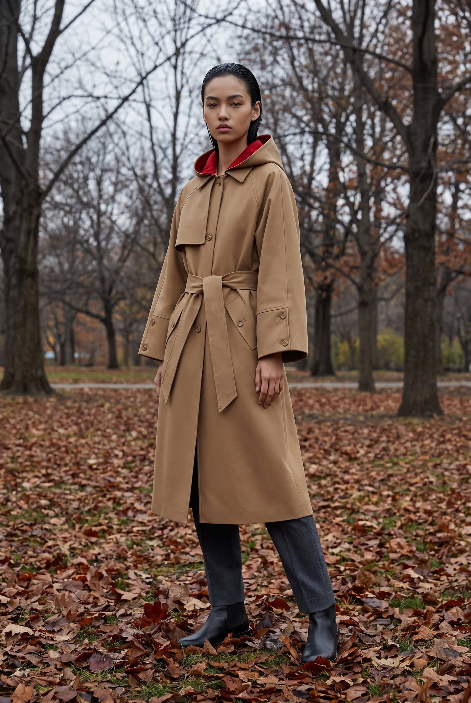 Tan Hooded Trench Coat