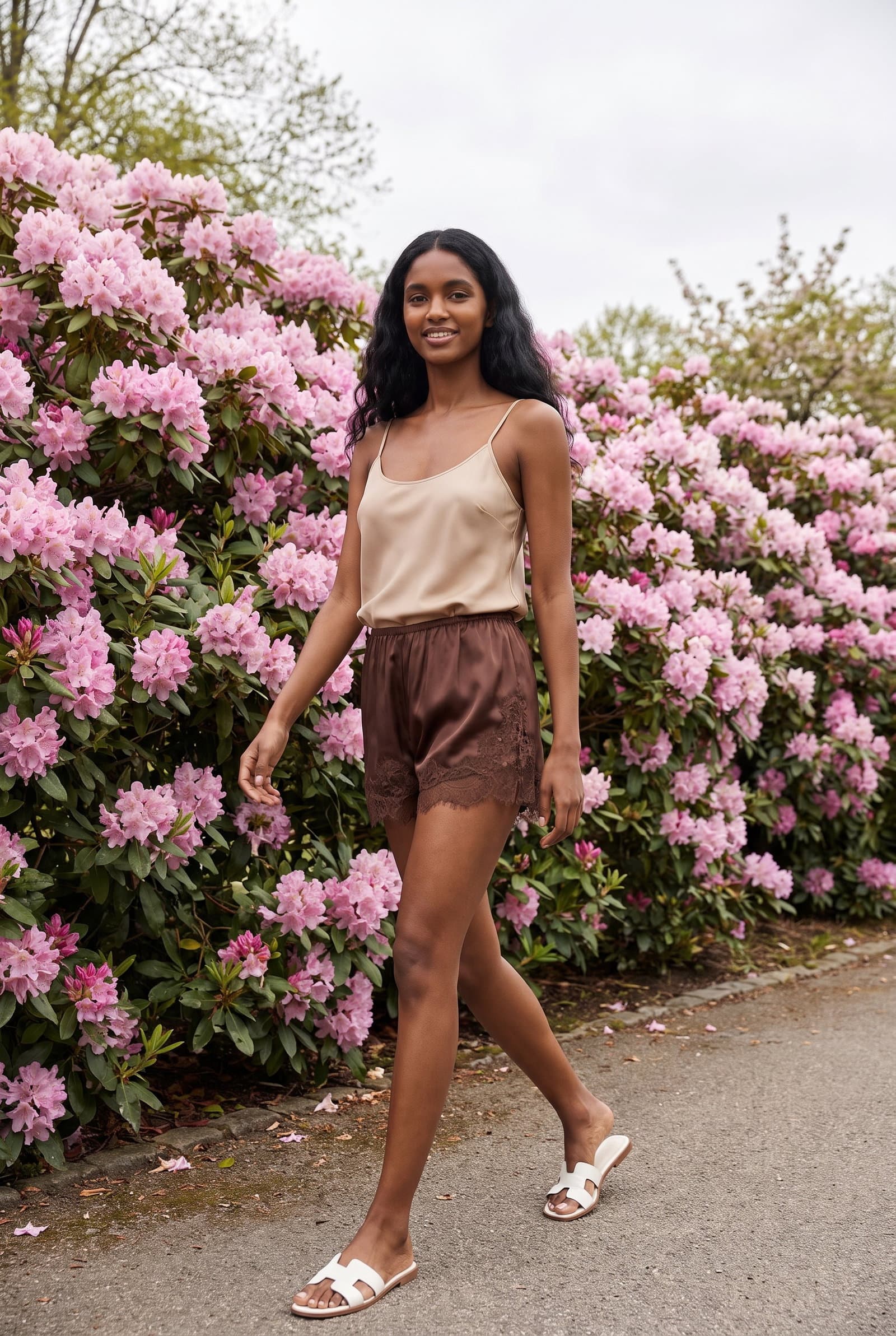 Brown Satin Lace Shorts