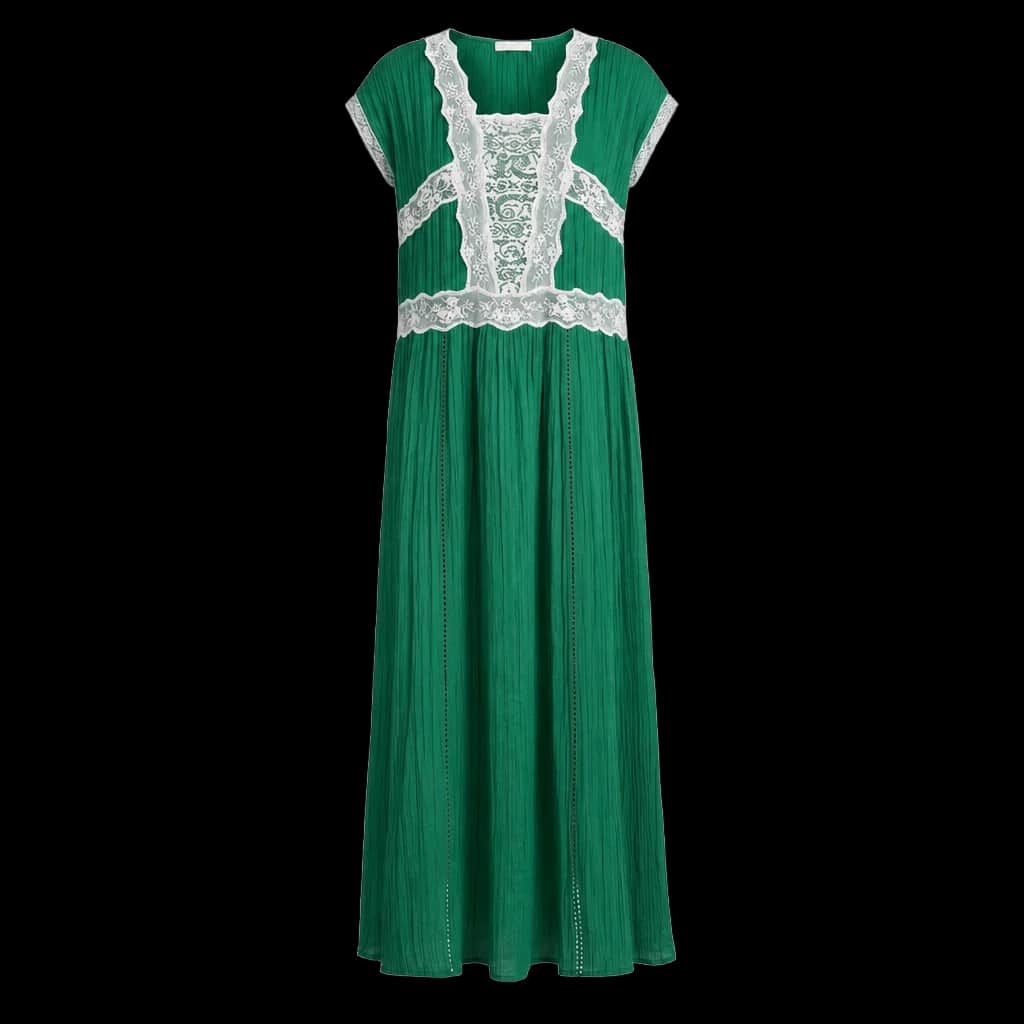 Green Lace-Bodice Midi Dress