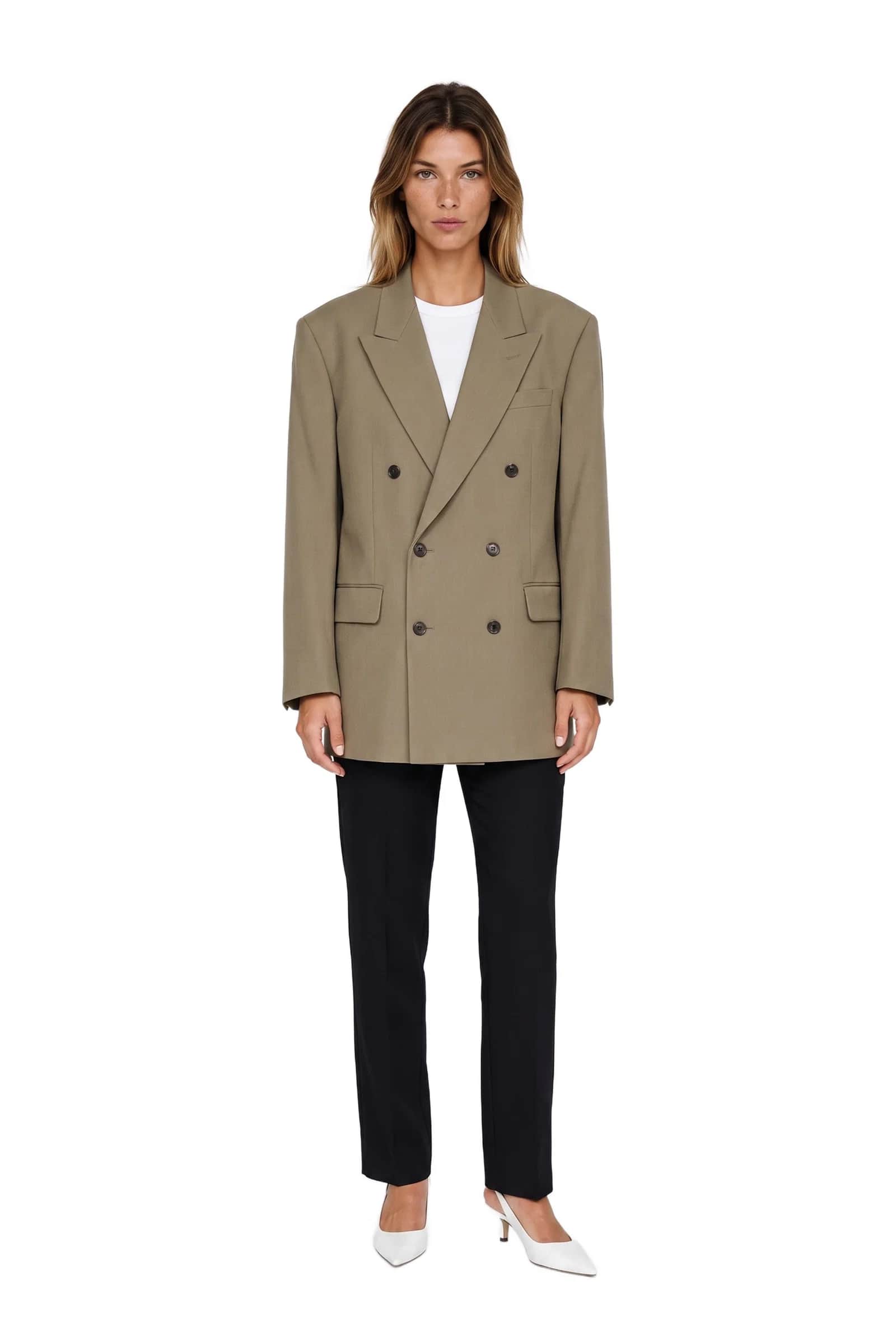 Oversized Tan Double-Breasted Blazer
