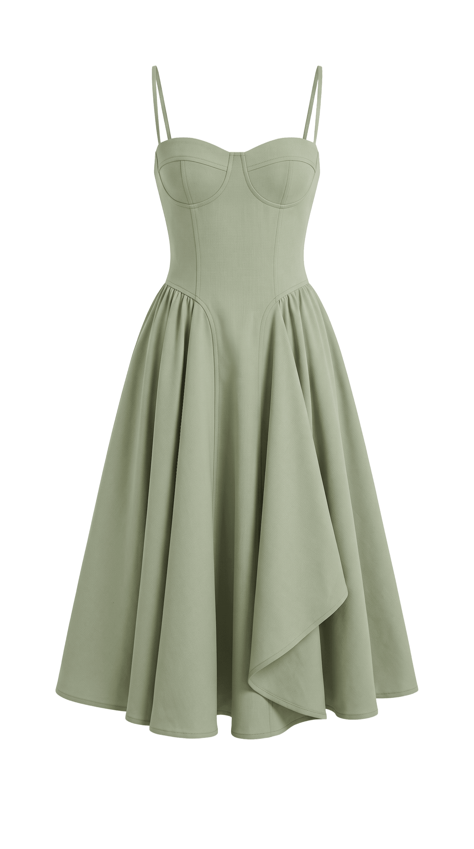 Sage Green Sweetheart Neckline Midi Dress