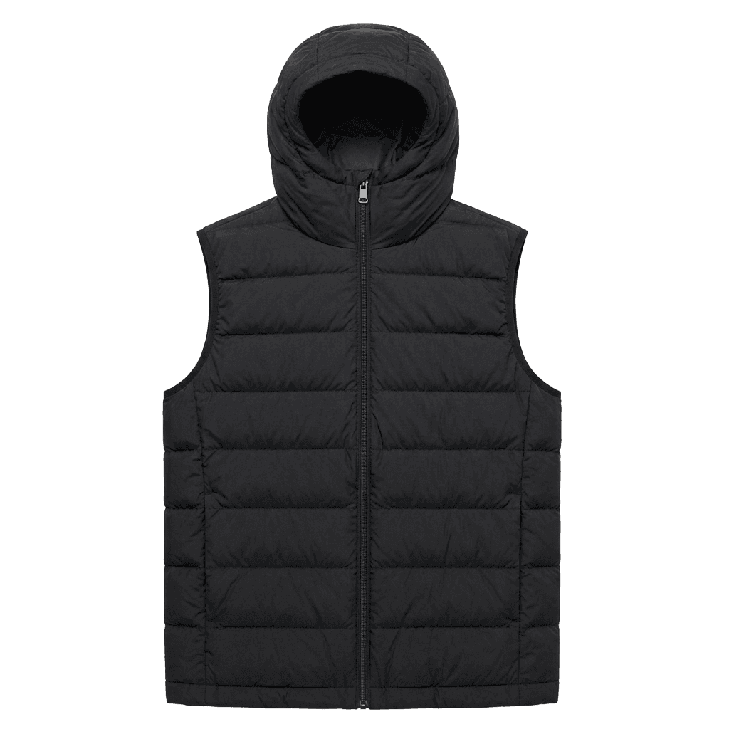 Black padded/puffer vest with a hood