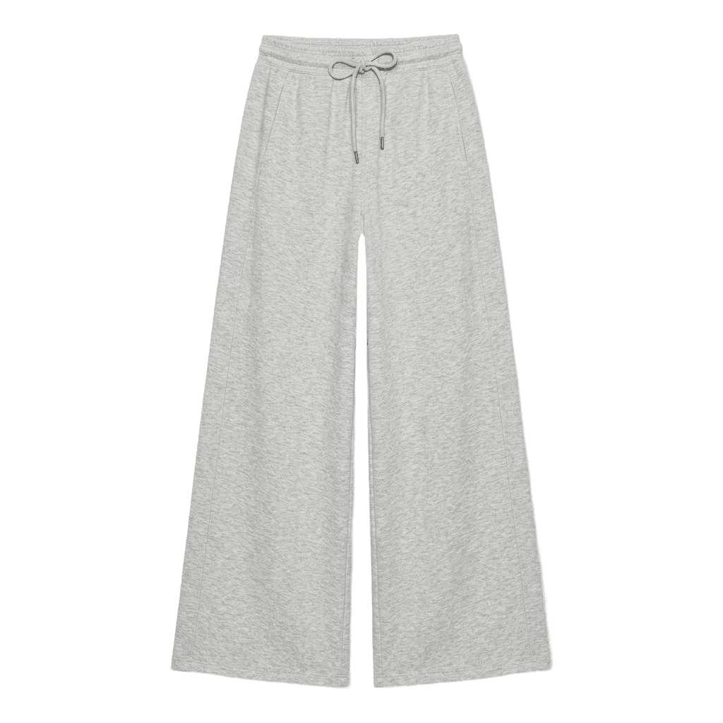 Wide-Leg Light Grey Melange Track Pants